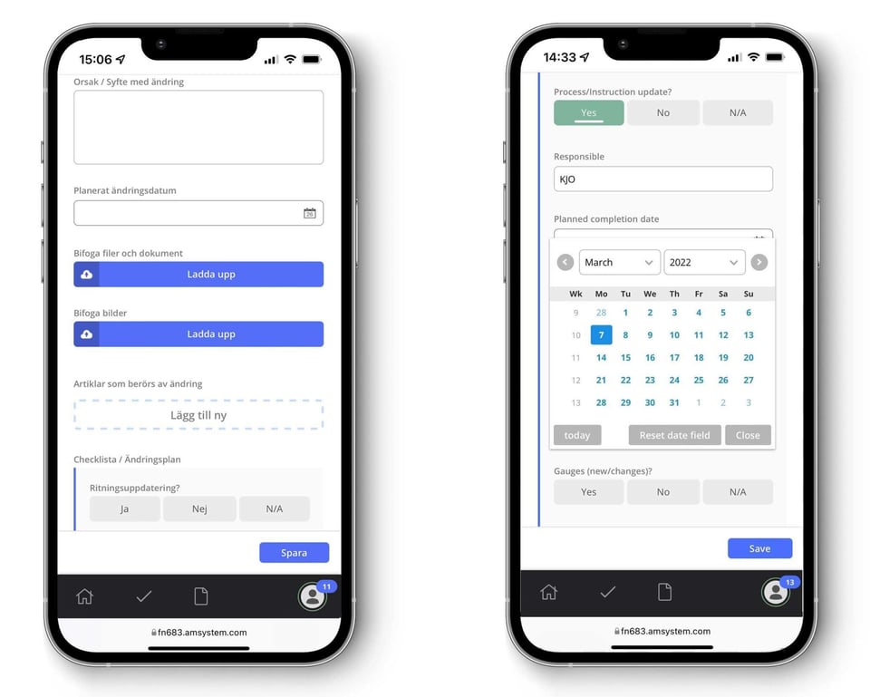 Change management production in mobile
