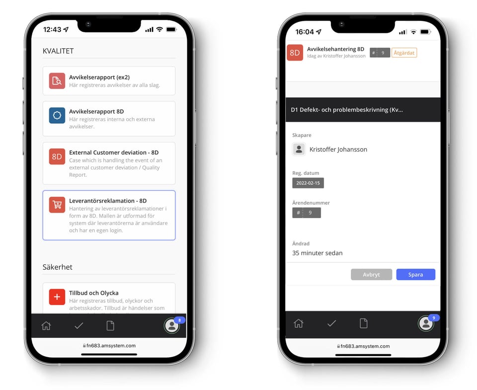 Deviation management deviation report in mobile