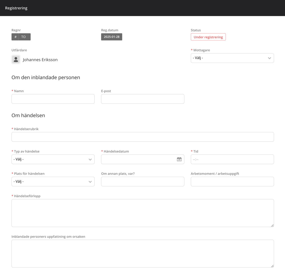 Mallar för tillbud och olyckor i ledningssystem från AM System
