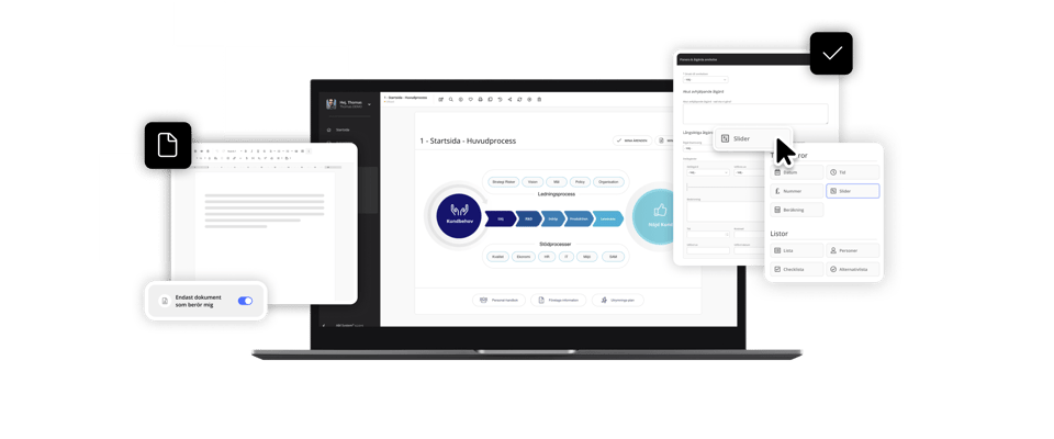 Management system with documents, cases and processes