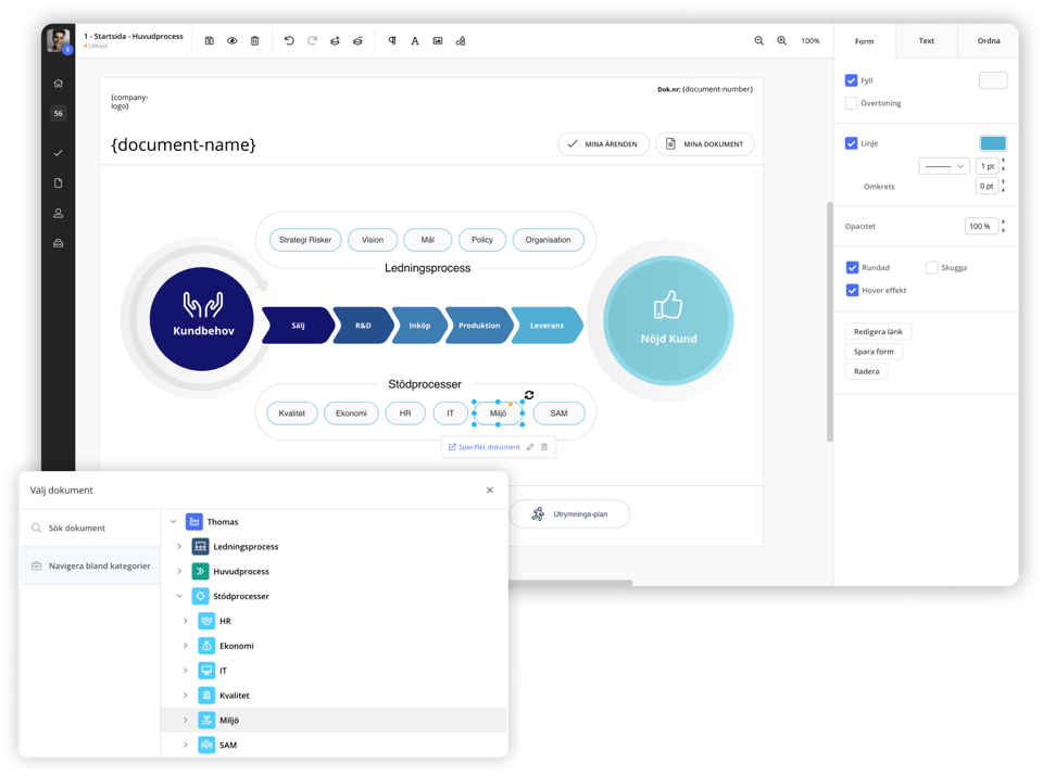 Link processes and start pages to documents and cases