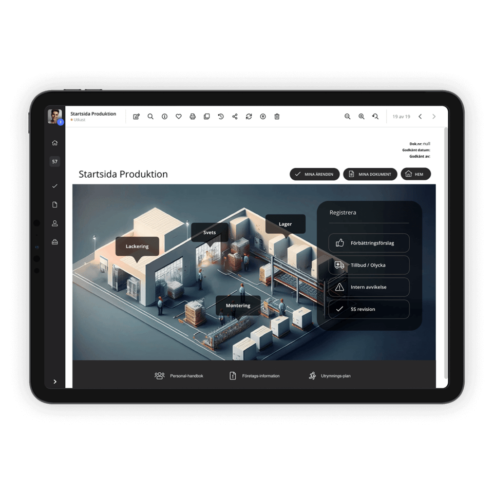 Visual and clickable home page of production
